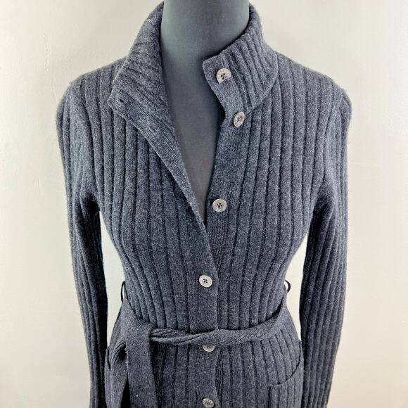 VTG Lauren RALPH LAUREN Gray Lambswool Tie Button Midi Duster Cardigan Sweater S - Picture 7 of 10